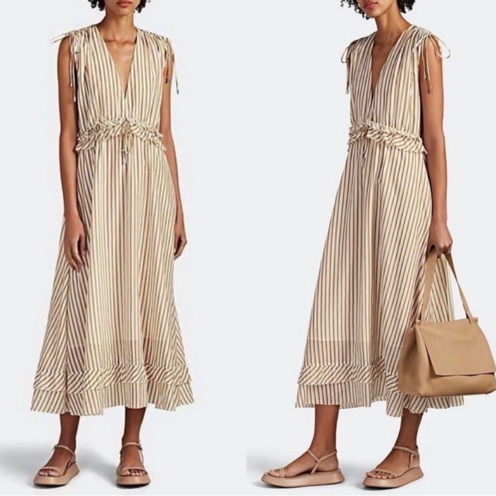 Robert Rodriquez Mariel Striped Sundress white with gold stripes size S
